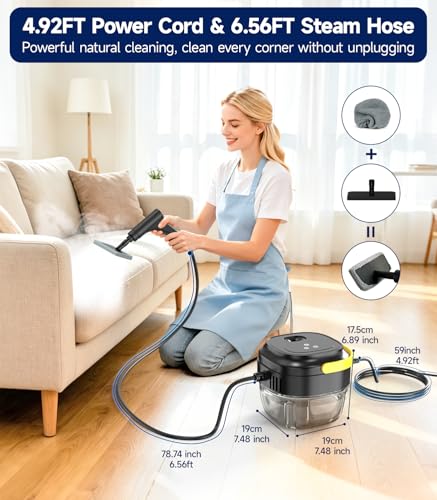 Handheld Steam Cleaner, 1.7L Tank, 6-Level Adjustable,15s Heat-Up Portable Steamer for Cleaning, 1500W High Pressure Steamer, 15Pcs Accessories Steam Cleaner for Home Kitchen Grease Car Detailing
