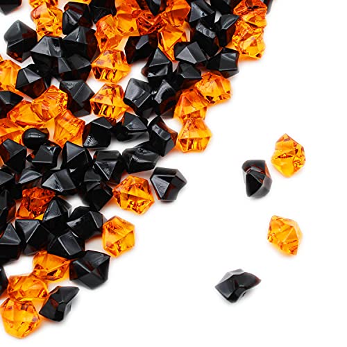 PMLAND Clear Fake Ice Rocks – 550 Pcs Large Acrylic Gems Crushed Plastic Diamonds, Black Orange (3Lbs/2.25 Quarts) – Bulk Vase Filler for Centerpieces Halloween Theme Décor Aquarium Table Scatter - color: Orange and Black