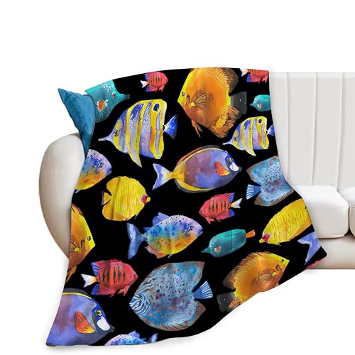 Tropical Fish Blanket Super Soft Warm Fluffy Flannel Colorful Fish Throw Blanket Cozy Fuzzy Plush Fishing Bedding Blanket Gift for Boys Girls Kids Teens Adults Couch Sofa 60"x50" - color: Colorful Fish, size: 60"x50"