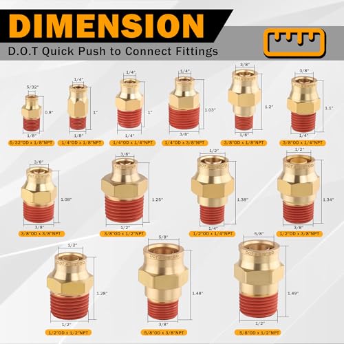 5PCS Quick Push to Connect Fittings, Brass Union Straight DOT Approved 1/2" Tube OD x 1/4" NPT Thread Air Suspension Kit for Truck Trailers and Air Brake System - size: 1/2" OD x 1/4" NPT, style: Quick Push Straight-5PCS