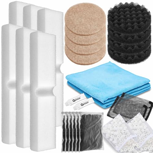 Threlaco 28 Pcs Aquarium Media Kit Compatible with Fluval Fx4/ Fx5/ Fx6 Filter, Carbon Foam Pad, Ammonia Remover Pads, Activated Carbon, Foam Block, Silicone Lube, Towels, Ceramic Ring, Mesh Bag - color: Ammonia Remover Pads