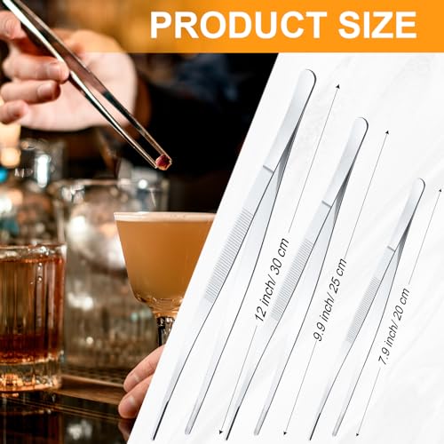 Yaomiao 4 Packs 12 Inch Bar Tweezers Silver Cocktail Tongs Long Garnish Tweezers Stainless Steel Bartender Kitchen Cooking Tongs for Cocktail Food Fruit Korean BBQ Bartender Chef, Multi-use - color: Silver, size: 12 Inch