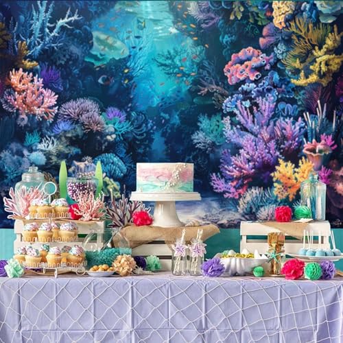 Under the Sea Backdrop 15x10ft Dreamlike Sea World Colorful Corals Ocean Backdrops for Photoshoot Underwater Theme Party Decorations for Baby Shower Birthday Photography Background Photo Booth Prop - color: Purple, size: 15x10ft