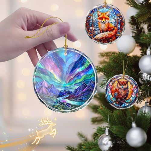 Northern Lights Stained Glass Ornament, Christmas Tree Decor, Northern Lights Ornaments for Christmas Tree, Holiday Presents, Gift Exchange - color: Northern Lights