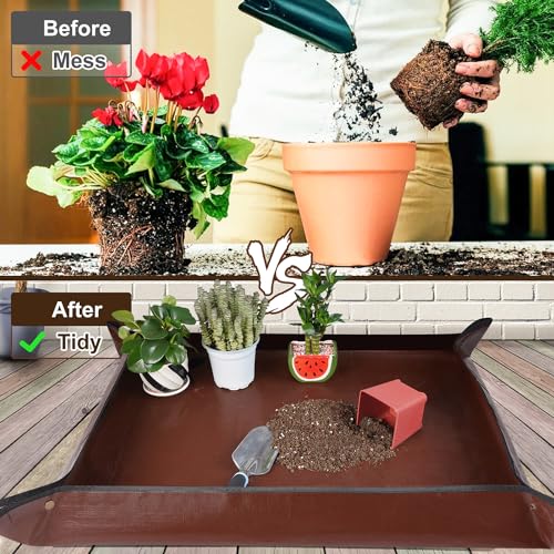 39.5"x 31.5" Large Repotting Mat for House Plant Transplanting and Potting Soil Control Portable Gardening Tray Plant Gifts for Plant Lovers - color: Brown, size: Large 39.5" x 31.5"