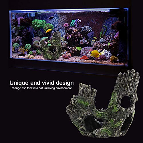 Tyenaza Aquarium Driftwood Decoration, Driftwood Resin Crafts Ornament for Aquarium Decoration Fish Tank Wood with Holes & Aquarium Caves Fish Tank Wood Decor(ST-004B) - color: St-004b