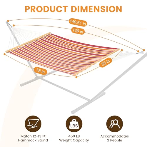 Lazy Daze Hammocks Quick Dry Hammock with Spreader Bar Textliene Fabric Double 2 Person Hammock with Chains Outdoor Patio Poolside Backyard Beach 450 lbs Capacity, Red Stripes - color: Red Stripes