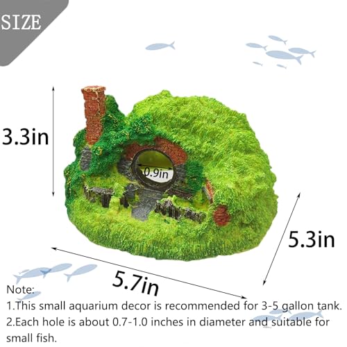 Tfwadmx Fish Tank Hobbit Decorations,Resin Small Fish Cave Hideout House,Aquarium Decor Hide Hole Shelter Castle Ornaments Mini Garden Decorating Accessories - color: Green-5.7 X 5.3 X 3.3 Inches