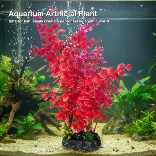 Mipukbay Red Aquarium Plants - Artificial Plastic Fish Tank Decor, Realistic Ornament Safe for Fish & Shrimp, Low-Maintenance Aquascaping Plants for Freshwater/Saltwater Tank Landscaping - color: Red