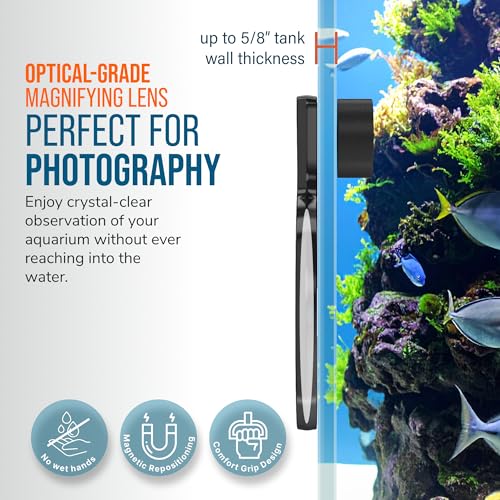 Flipper DeepSee 5" Magnetic Aquarium Viewer – Optical-Grade Magnifying Lens for Glass & Acrylic Tanks up to 5/8" Thick – Hands-Free Underwater Viewing for Fish, Corals & Aquarium Photography – Black - color: Black, size: MAX 5"