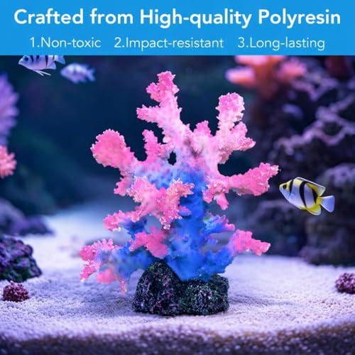 Polyresin Coral Ornament for Fish Tank Decorations,Aquarium Landscape Decor - Safe for Saltwater & Freshwater,Blue&Pink - color: Blue&pink