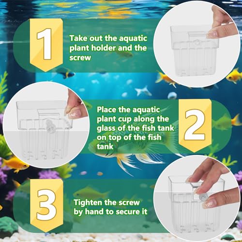 2PCS Aquarium Plant Holder with Hooks Top Clear Acrylic Fish Tank Plant Holder Cup Pots for Fish Tank Aquaponic Plant and Aquascape Decorations - color: White