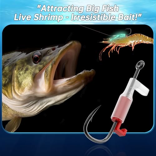 10 Pcs Luminous Live Shrimp Hooks,Holes with Night Light Fishing Hooks High Carbon Steel Barbed with Barbed,Saltwater Corrosion-Resistant for Freshwater & Saltwater Fishing