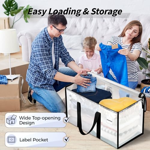 8 Pack Extra Large Heavy Duty Moving Bags, Clear Storage Bins with Lids, Reinforced Handles & Heavy-Duty Zippers Moving Boxes Storage Bags Totes for Clothes Packing, Dorms, College Supplies, Clear - color: Clear, size: 8 Pack