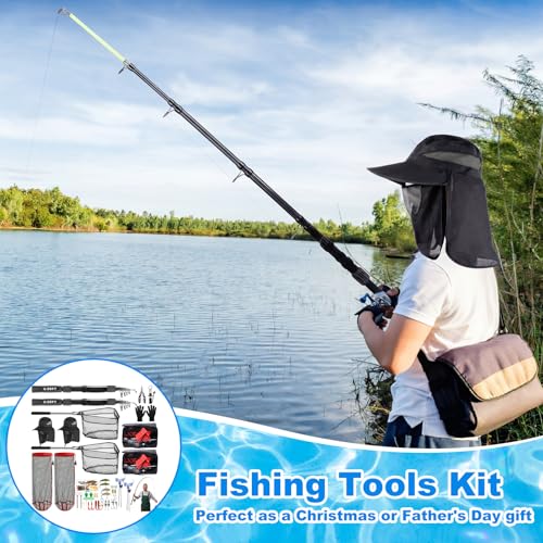Father's Day Telescopic Fishing Rod Kit, 6.89ft/5.91ft 2 Pcs Collapsible Rod for Him with Landing Net, Tackle Bag, Gloves, Lures, Pliers, Gift for Dad for Saltwater Freshwater Fishing - size: 5.91 FT