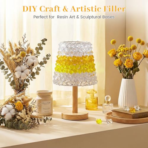 DomeStar Yellow and Clear Mixed Fake Ice, 150PCS Acrylic Gems Crystals Plastic Diamonds Fake Ice Cubes for Vase Fillers DIY Craft Wedding Photography Prop Display Table Scatter Home Amalfi Coast Decor - color: Yellow and Orange