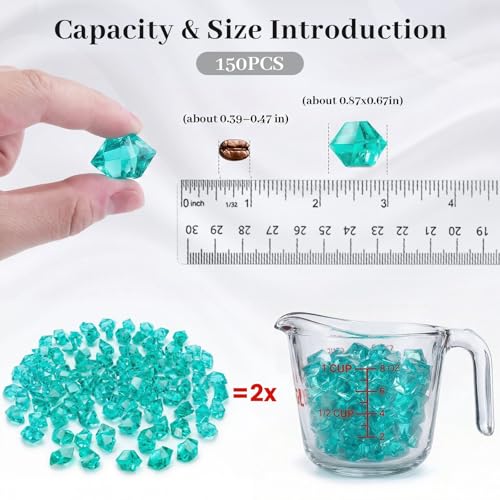 DomeStar Teal Fake Ice Rocks, 150PCS Acrylic Gems Crystals Plastic Shamrock Diamonds Centerpiece for Vase Fillers DIY Craft Wedding Party Table Scatter Decorations - color: Teal