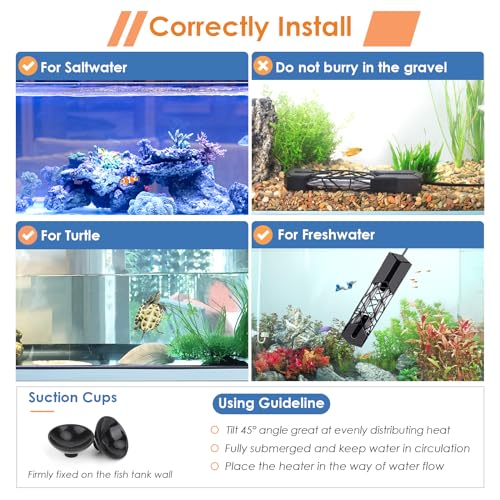 hygger Submersible Aquarium Heater More Efficient Fish Tank Heater with Adjustable Temperature Control, Auto Off & Overheat Protection for Saltwater Freshwater (600W) - size: 600W