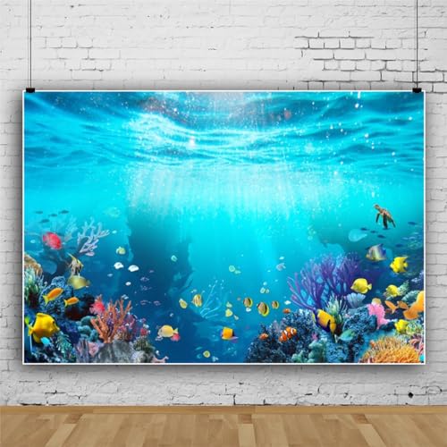Renaiss 7x5ft Underwater World Backdrop Blue Deep Ocean Under The Sea Tropical Fishes Colorful Coral Reef Aquarium Photography Background for Kids Birthday Baby Shower Party Decor Studio Props - color: WSNWH23325, size: 7x5ft