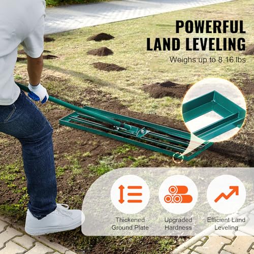 VEVOR Lawn Leveling Rake, 36“ x10 Level Lawn Tool, Heavy-Duty Lawn Leveler with 78"" Steel Extended Handle, Yard Leveling Rake Suit for Garden, Golf Lawn, Farm, Green - size: 36"x10", style: Classic: Alloy