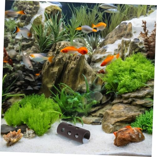 2pcs Aquarium Shrimp Hide Cave and Betta Fish Breeding Shelter, Ceramic Fish Tank Decorative House for Hiding and Spawning, Red Clay Tree Stump Design, Suitable for Freshwater