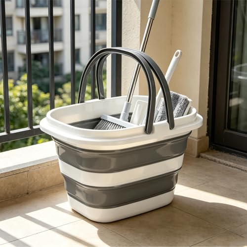 Collapsible Mop Bucket, 16L/4.2Gallon Foldable Silicone Square Cleaning Bucket with Handle, Large Capacity Portable Bucket for Floor Cleaning, Laundry, Car Wash, Camping & Home Storage - size: Medium