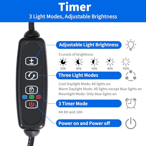 AQUANEAT LED Aquarium Light for 12 Inch Fish Tank, Auto On Off with Timer, Full Spectrum, Adjustable Brightness, Daylight Moonlight Mode, for Fresh Water Low-to-Mid Light Plants - size: 11"-14"