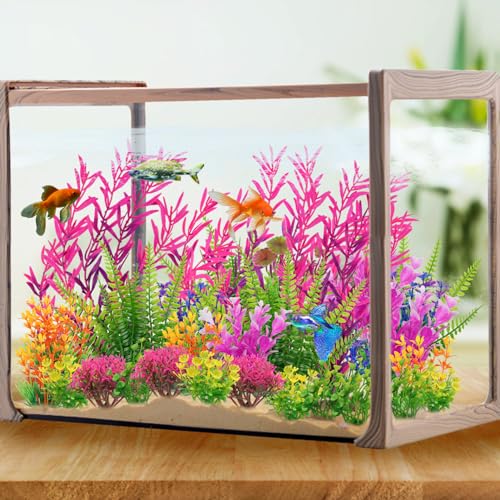 QUOZUO 25 Pack Aquarium Plants, Fish Tank Decor Colorful Plants Artificial Aquarium Decorations for Household and Office Aquarium Simulation, Small to Large