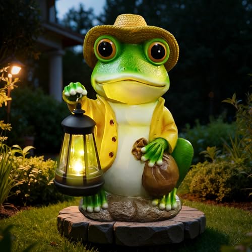 twinbling Frog Garden Statue with Solar Lantern - Large 13 in Solar Frog Statue Outdoor for Yard, Patio, Porch, Lawn and Balcony Decorations, Gift for Gardeners and Housewarming - size: Large Frog