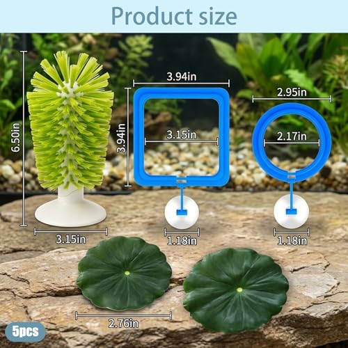 Turtle Brush, Turtle Tank Decor with Suction Cup, 5-Piece Aquarium Cleaning Kit for Turtle Habitat Maintenance, Turtle Tank Decorations with Durable TPR and PP Materials