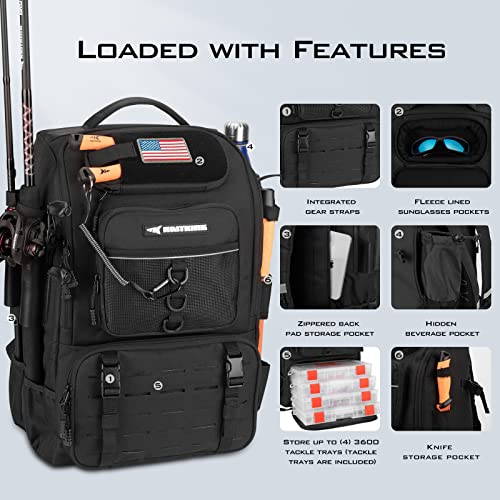 KastKing KarryAll Fishing Tackle Backpack with Rod Holder 4 Tackle Boxes,40/26L Tackle Bag Storage Fishing Gear and Equipment - color: A: Large (40 L) - Black