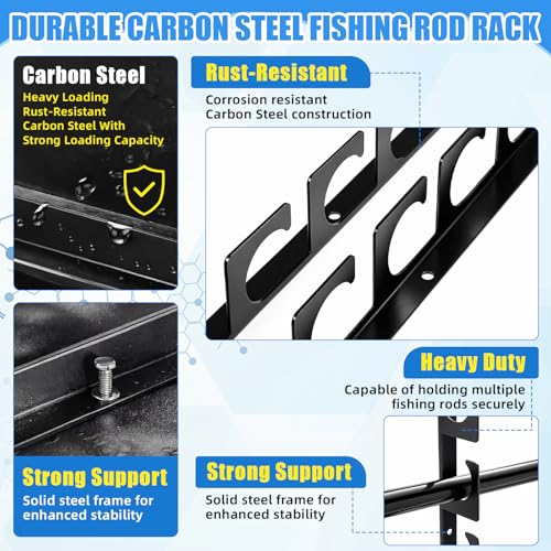 16 Pack Fishing Rod Holders for H5 Wall Ceiling Mounted Fishing Pole Racks Horizontal Pole Storage Holders for Garage Boats Door Rod Rack Summer Boat Accessories Nets Gifts Men