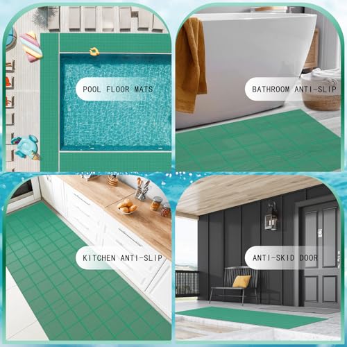 Tondiamo Pool Mat Non Slip Drainage Mats Swimming Pool Floor Deck Mats Rugs PVC Splash Mesh Hollow Doormat Roll for Outdoor Indoor Patio Restaurant Garage Kitchen Bathroom Safety(1 x 30 ft,Green) - color: Green, size: 1 x 30 ft