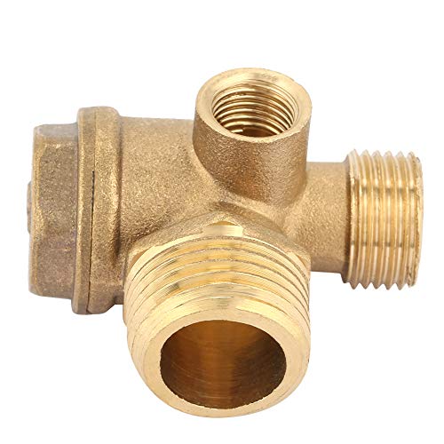 Air Compressor Check Valve, 3-Way Brass Male Threaded Air Compressor Check Valve Tube Central Pneumatic Tool G1/2" x G3/8" x G1/8"