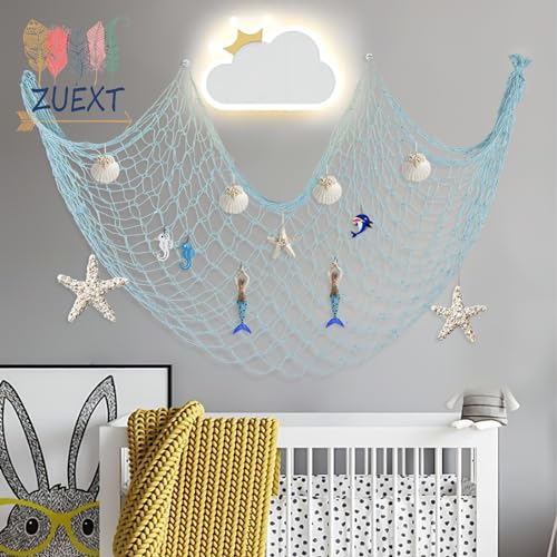 ZUEXT Fish Netting Decoration Light Blue 80x40 Inch, 2 Pack Large Picture Fish Net,Wall Photo Hanging Fishnet for Nautical Mermaid Pirate Ocean Theme Hawaii Beach Under The Sea Party Decoration - color: Light Blue, size: 80" x 40" - 2 Pack