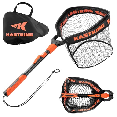 KastKing Titanet Fishing Net, Durable Aluminum Handle, Non-Slip Hi-Vis Grip, Compact Bag & Lanyard, Ideal for Kayak, Lake, Fly, or River Fishing, 2 Net Options - size: 32" Total Length (Fixed Handle), style: Pvc Net