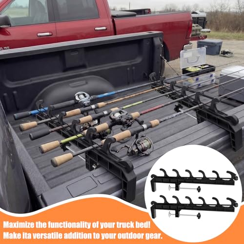 2 Sets Truck Bed Fishing Rod Holder, Holds 4 Rods, Fits 2.36" Thick Rails, Easy Install Kayak & Fly Rod Storage Rack - color: Black, style: 6 Holes