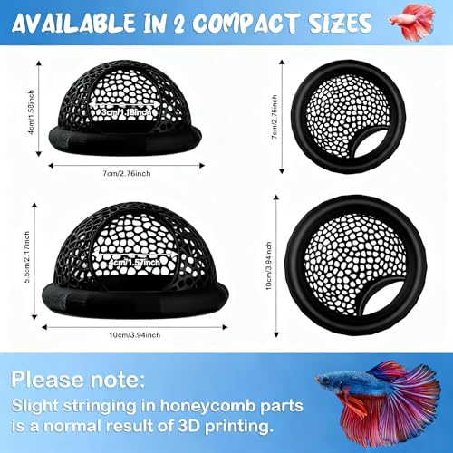 2 Sizes Floating Betta Fish Hide and Shrimp Cave – 3D Printed Aquarium Hammock, Floating Feeder Ring, and Resting Shelter for Nano Aquariums & Fish Tank Decorations (Black) - color: Black