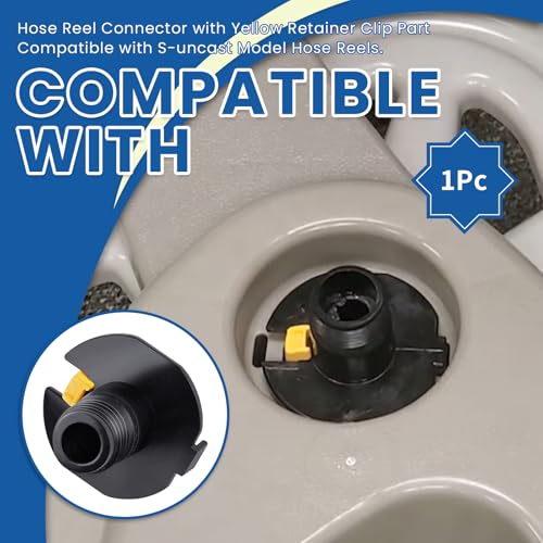 Hose Reel Connector with Yellow Retainer Clip Part Compatible with S-uncast Model Hose Reels (1)