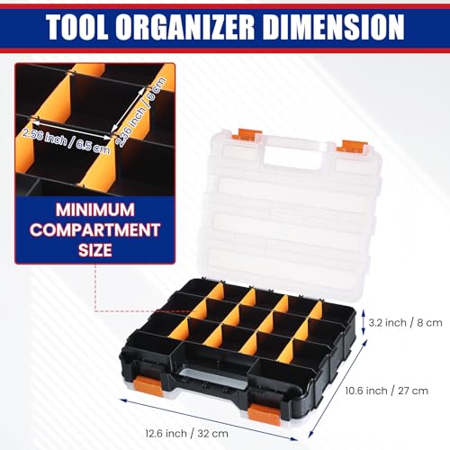 NYXOVA Small Parts Organizer, Hardware Organizer Box, 2 Pack Double Side 34 Compartments Hardware Organizers with Removable Plastic Dividers for Screws Nuts Nails Bolts (Orange) - color: Orange