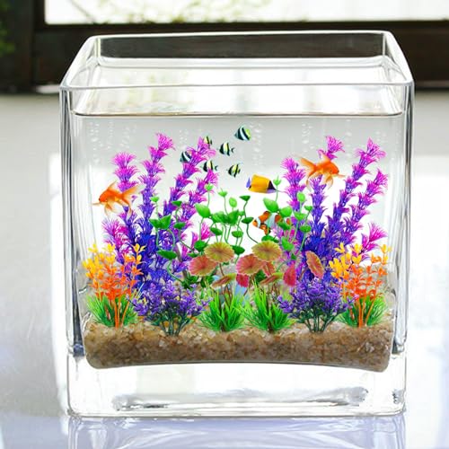 Fish Tank Decorations - 10 Pcs Colorful Aquarium Plants, Plastic Accessories, Mini Plants for Aquarium Decor