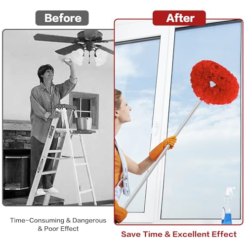 Ceiling Fan Cleaner Duster Reusable Microfiber Ceiling Fan Blade Cleaner Removable Duster with Extension Pole Adjusts 13 to 49.7 Inch for Cleaning Walls Bookshelves Furniture Door Window Top (Red) - color: Red