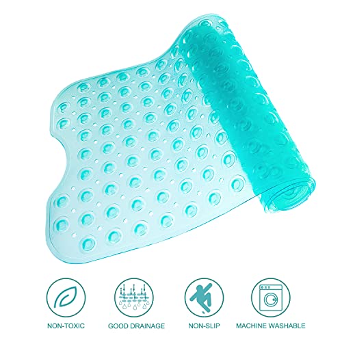 TEESHLY Bathtub Mats for Shower Tub, Extra Long Non-Slip 39 x 16 Inch Bath Mat with Drain Holes and Suction Cups, BathMat for Bathroom with Machine Washable (Clear Turquoise) - color: Clear Turquoise