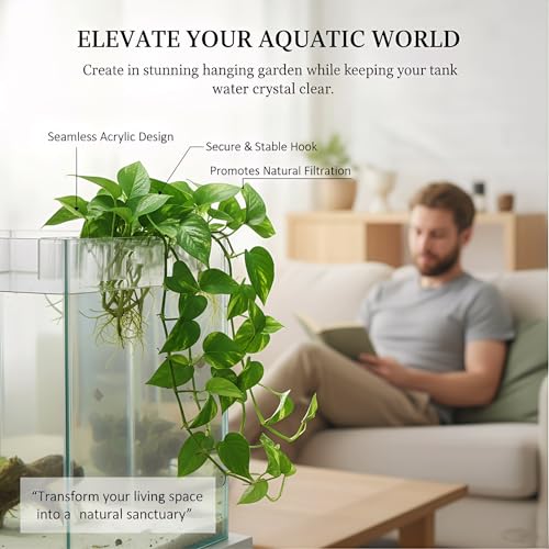 2 Pack Hanging Aquarium Plant Holder – 7-Hole Fish Tank Plant Pot for Pothos & Aquatic Plants, Floating Plant Corral, Aquascape Decor, Rim Plant Holder (Transparent) - color: Transparent