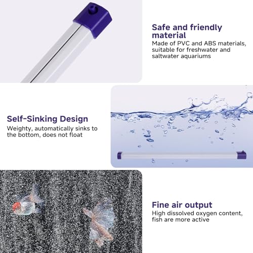 hygger 21.7 Inch Long Aquarium Bubble Bar, Ultra-Fine Quiet Oxygen Diffuser Bubble Curtain Wall, Self-Sinking Design Fish Tank Bubbler Decorations for Freshwater Saltwater - size: 21.7 Inch