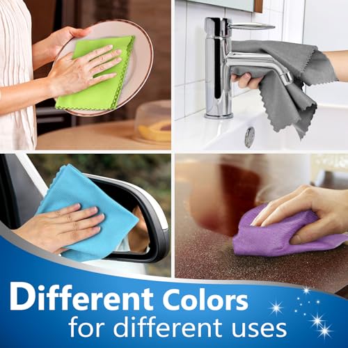 Microfiber Cleaning Cloth Glass Window Stainless Steel Mirror Polishling Rags Eyeglass Windshield Household Nano Sparkle Cloth Lint Free Cloth Cleaning Supplies Shiny Wipes, Pack of 8, 16" x 12" - color: Colorful-4 Color, Pack of 8