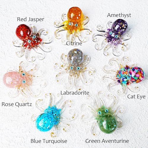 Natural Crystal Gravel Octopus Resin Marine Animals Fish Tank Decorative Ornaments Octopus Statue Healing Crystal Home Decor Ladies Gift 3.93" (Yellow, 3.93") - color: Yellow