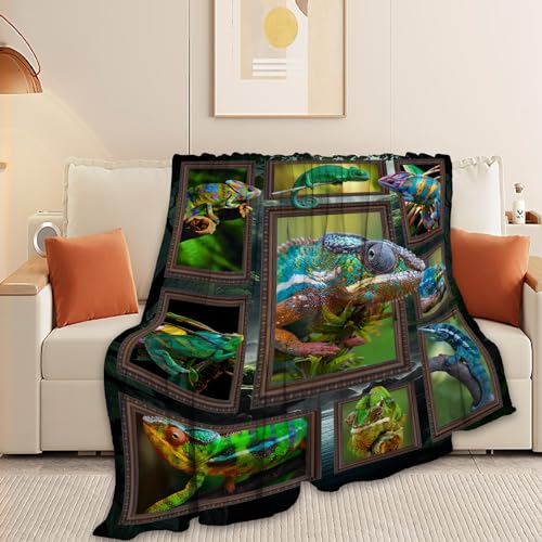 Chameleon Blanket Super Soft Warm Fluffy Flannel Cute Reptile Throw Blanket Cozy Fuzzy Plush Bedding Blanket Gift for Boys Girls Kids Teens Adults Couch Sofa 50"x40" - color: Chameleon, size: 50"x40"