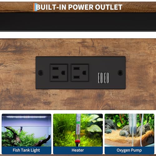 Heavy Duty 40-50 Gallon Aquarium Stand - Metal & Wood, 4-Tier Open Storage Shelves, Drawer, Power Outlets, for Fish Tank & Terrariums, 36.6" x 18.9" x 30.7" - Rustic Brown - color: Brown