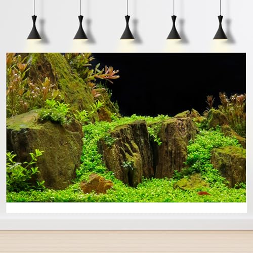 Aquarium Background Exquisite Underwater Grass with Moss Aquarium Backdrop Mysterious Stone Aquarium Background Durable Vivid and Fresh Leaves Background Tank Backdrop Decor Vinyl 24x12in - color: Cork Light Green, size: 24(W)x12(H)inches/ 60(W)*30cm(H)